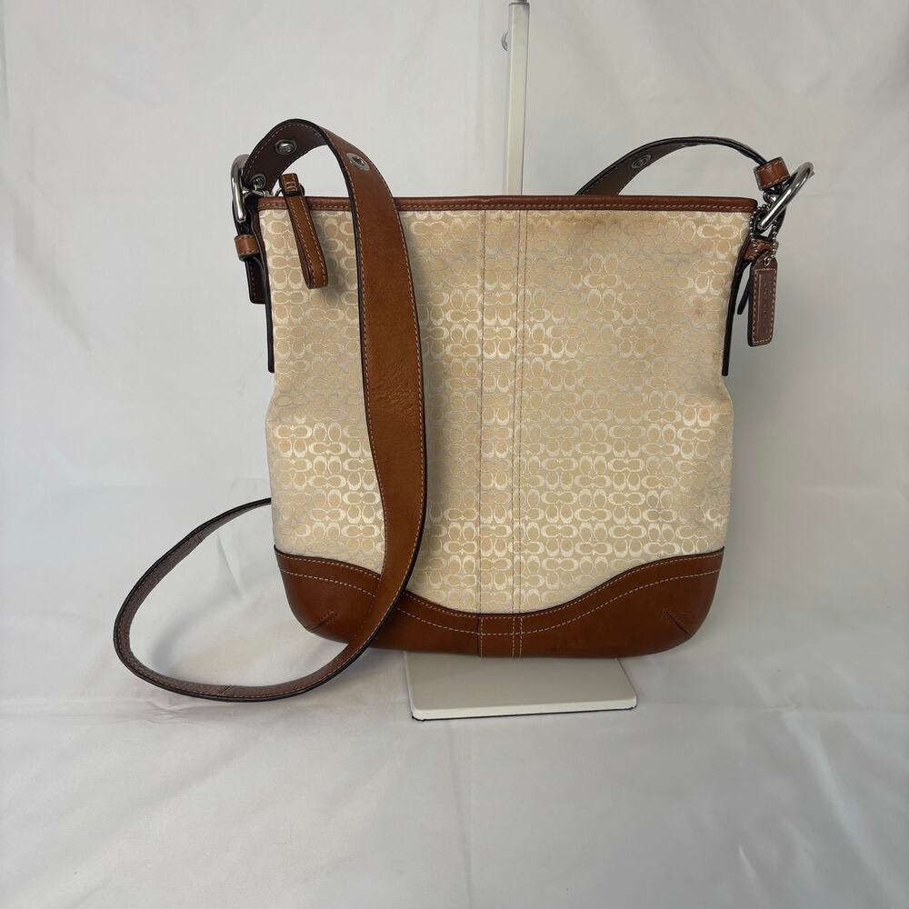 Coach Signature Demi Khaki Brown Leather Crossbody Shoulder Bag Crossbody F10944